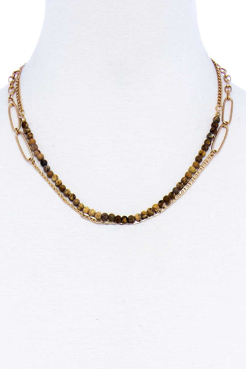 Double Layer Beaded And Chain Necklace - ZLA