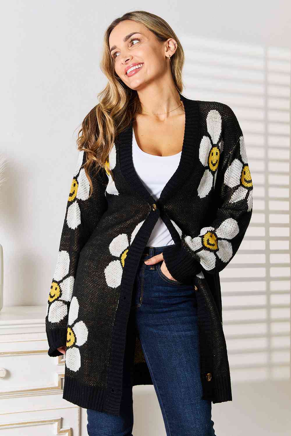 Double Take Floral Button Down Longline Cardigan - Premium  from Trendsi - Just $34! Shop now at ZLA