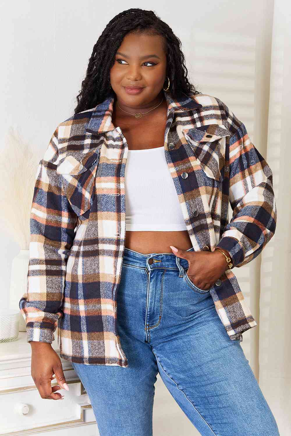 Double Take Plaid Button Front Shirt Jacket with Breast Pockets - Premium  from Trendsi - Just $48! Shop now at ZLA