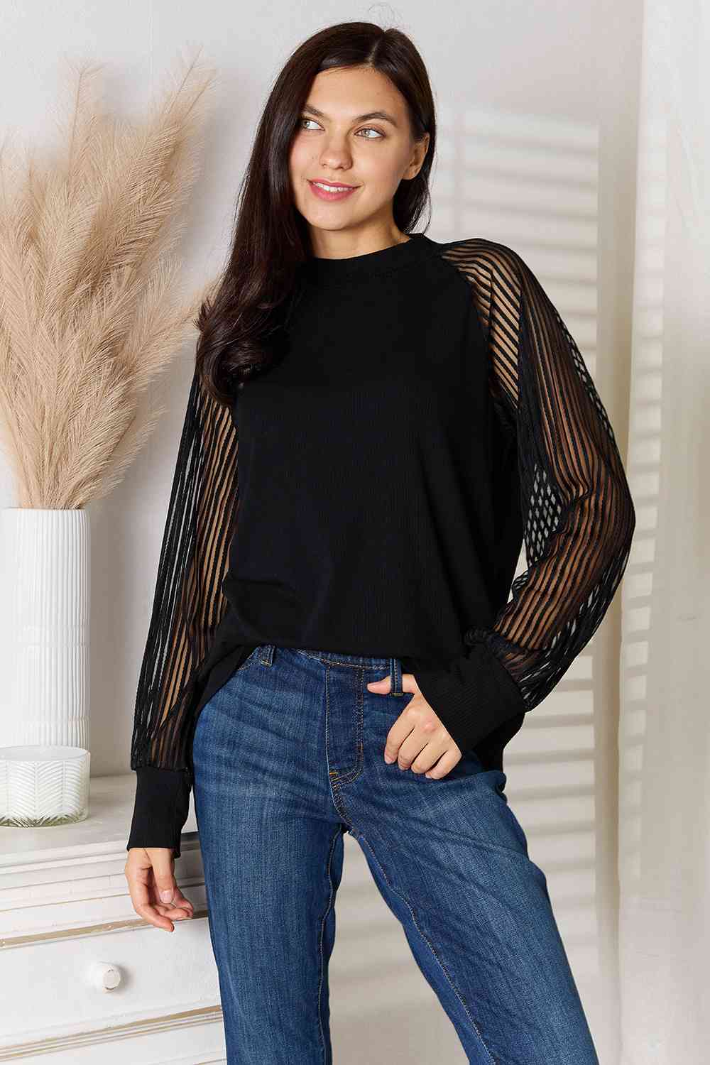 Double Take Round Neck Raglan Sleeve Blouse - Premium  from Trendsi - Just $27! Shop now at ZLA