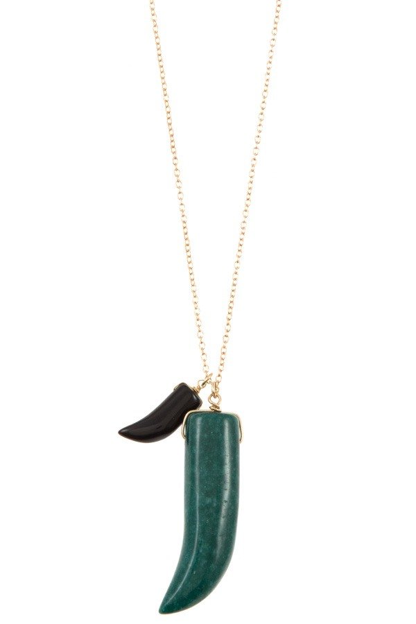 Elongated double horn pendant necklace - ZLA