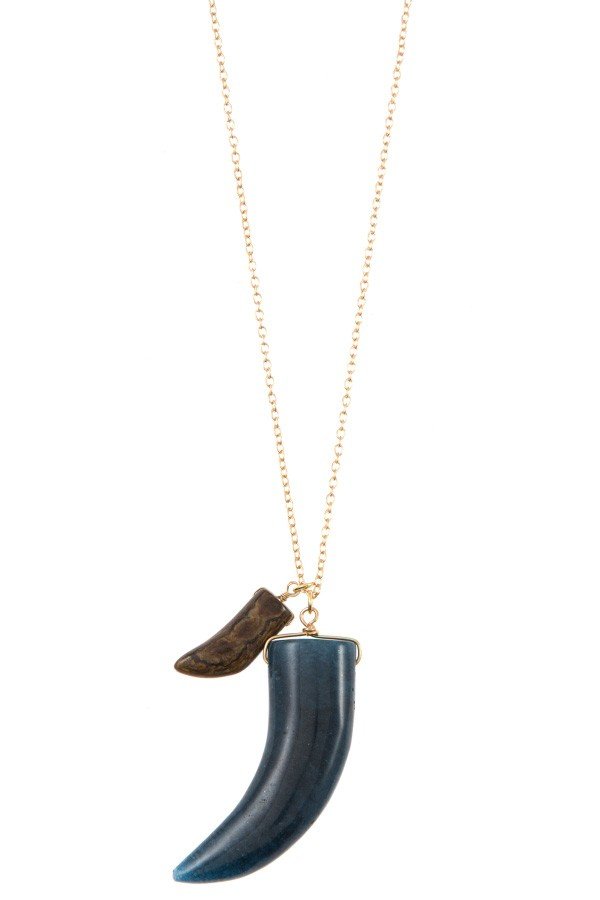 Elongated double horn pendant necklace - ZLA