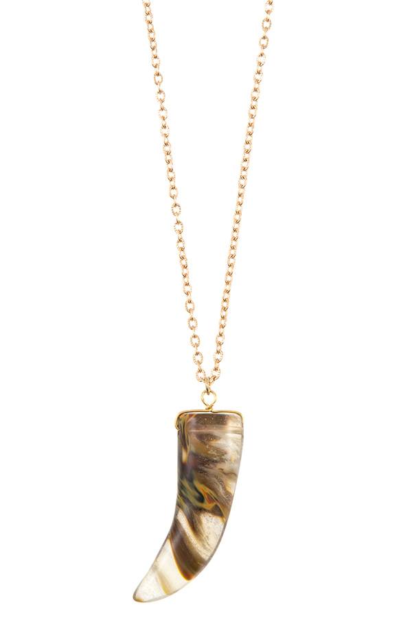 Elongated single horn pendant necklace - ZLA