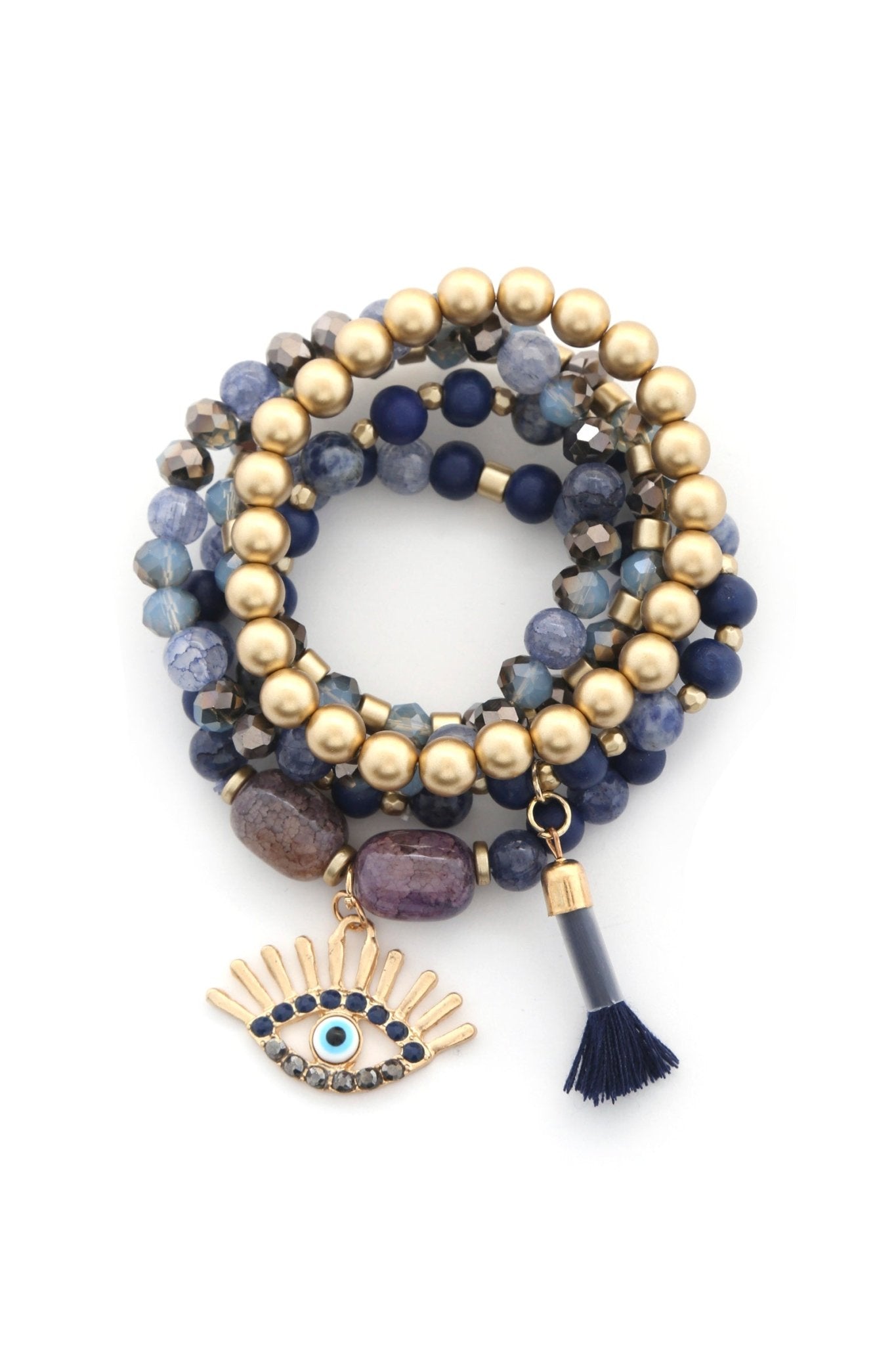 Evil Eye Bead Tassel Bracelet Set - ZLA