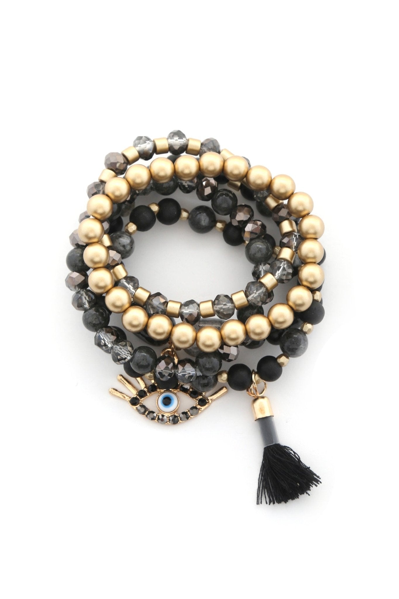 Evil Eye Bead Tassel Bracelet Set - ZLA