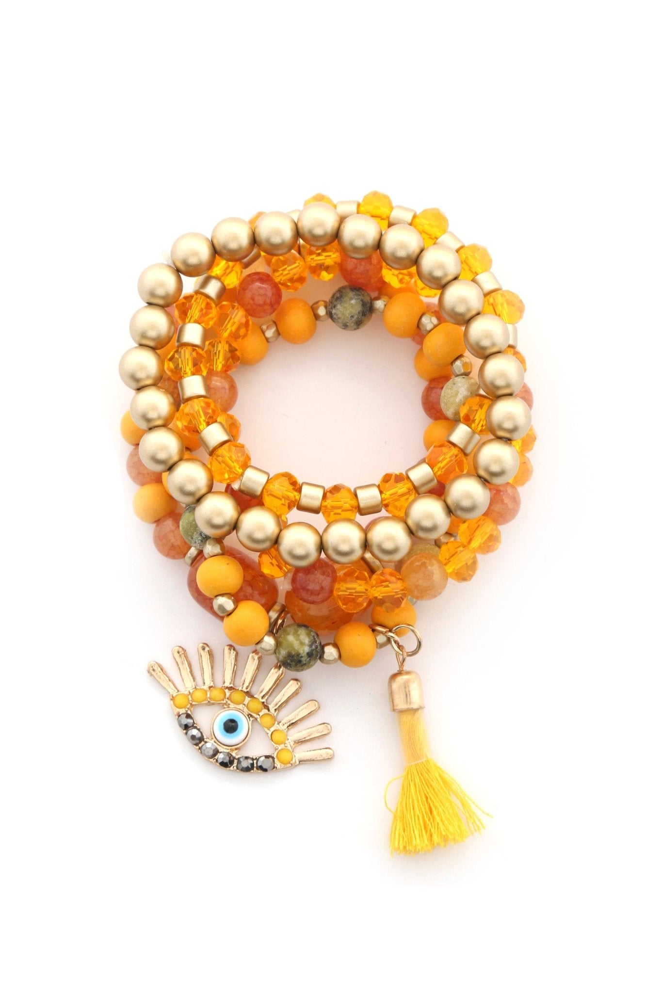 Evil Eye Bead Tassel Bracelet Set - ZLA