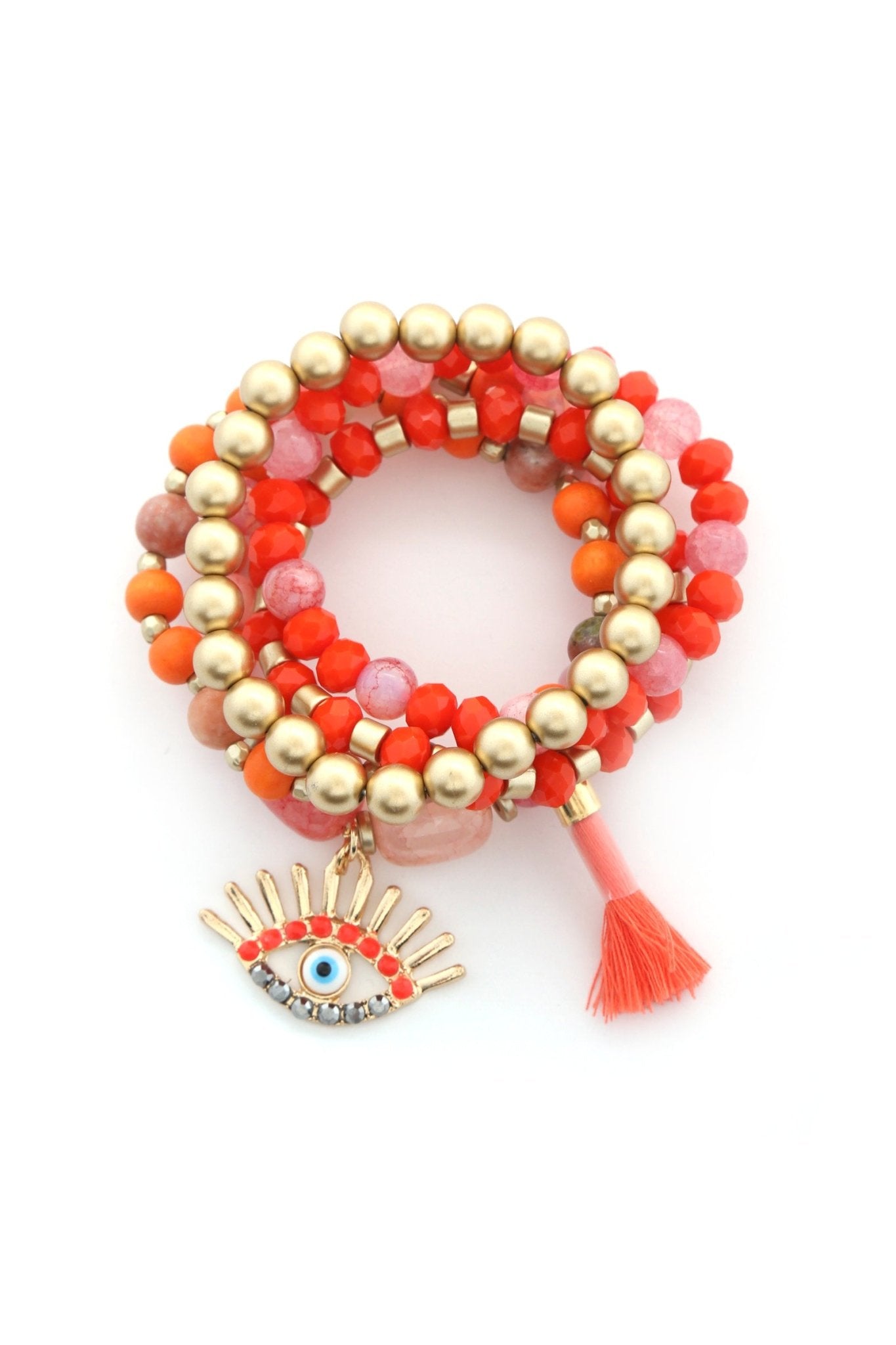 Evil Eye Bead Tassel Bracelet Set - ZLA