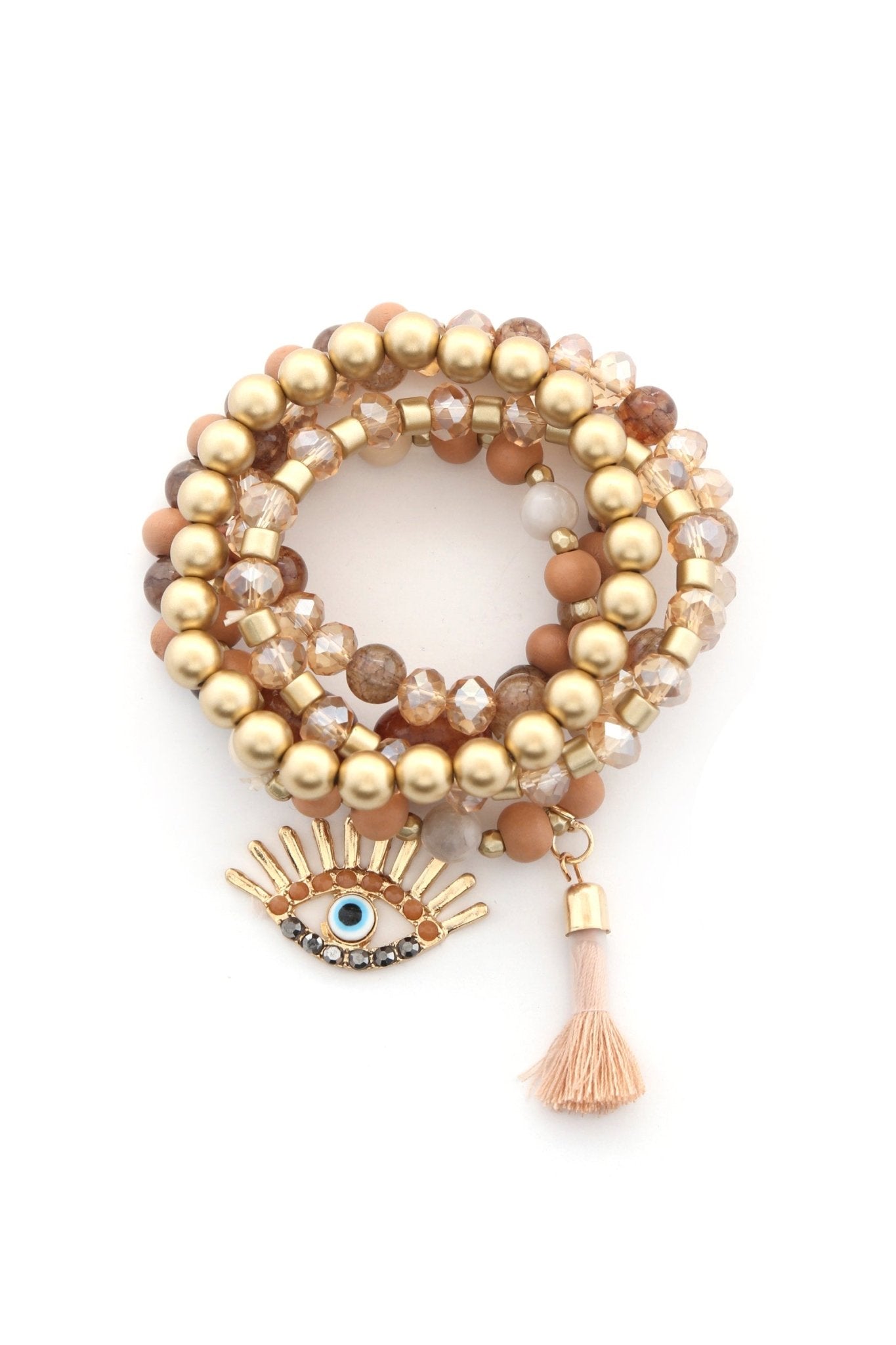 Evil Eye Bead Tassel Bracelet Set - ZLA