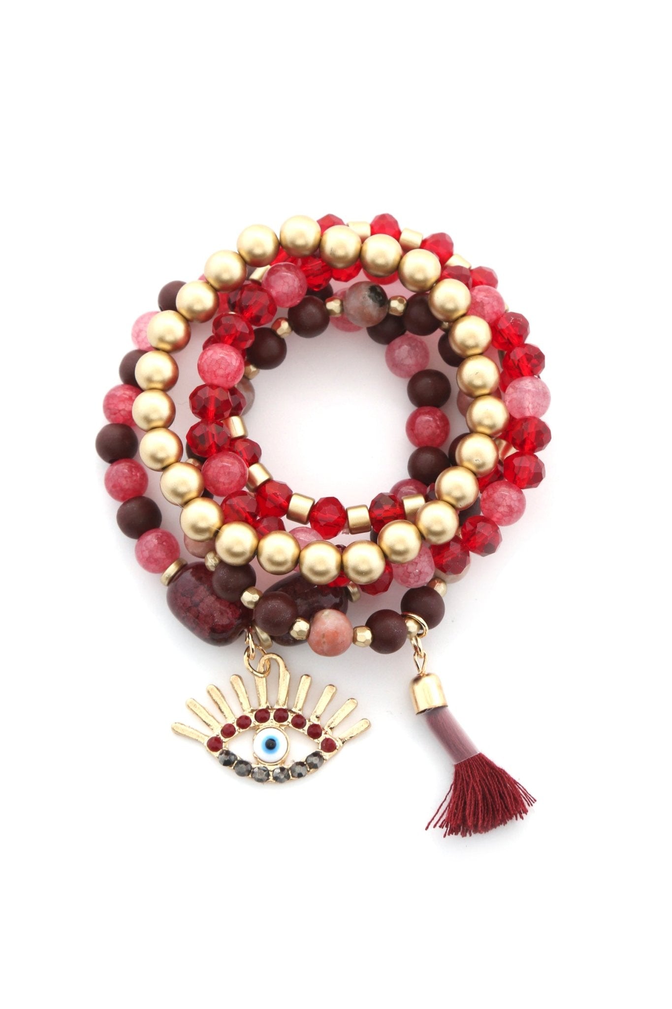 Evil Eye Bead Tassel Bracelet Set - ZLA