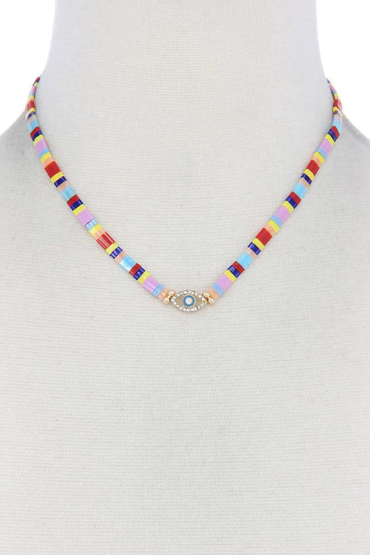 Evil Eye Charm Color Block Necklace - ZLA