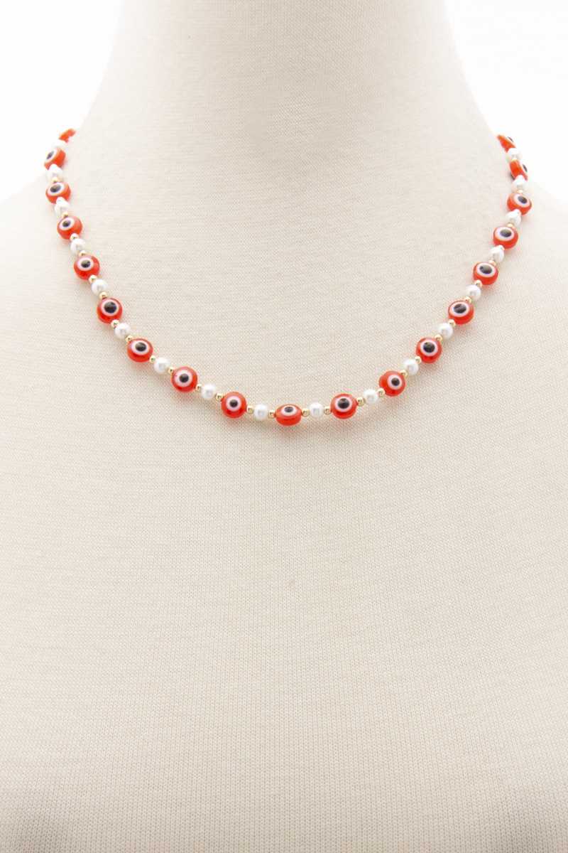 Evil Eye Pearl Bead Necklace - ZLA