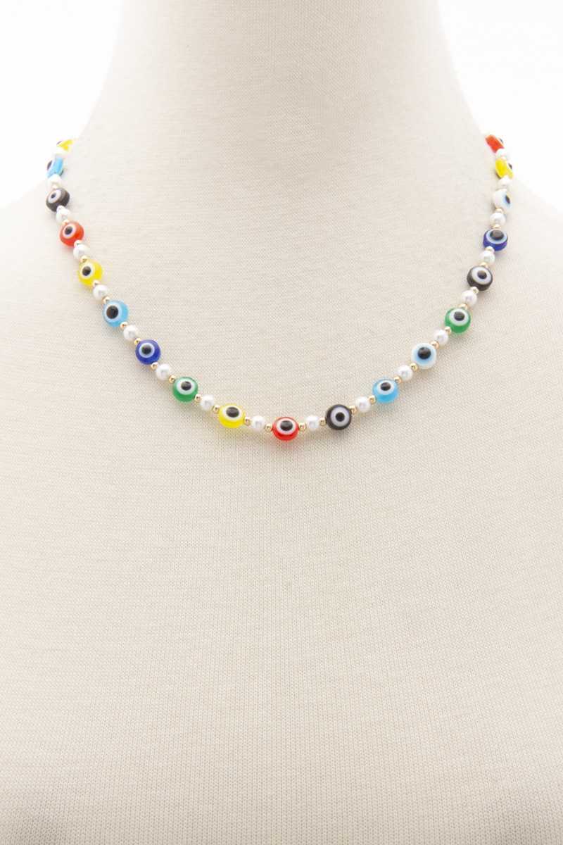 Evil Eye Pearl Bead Necklace - ZLA