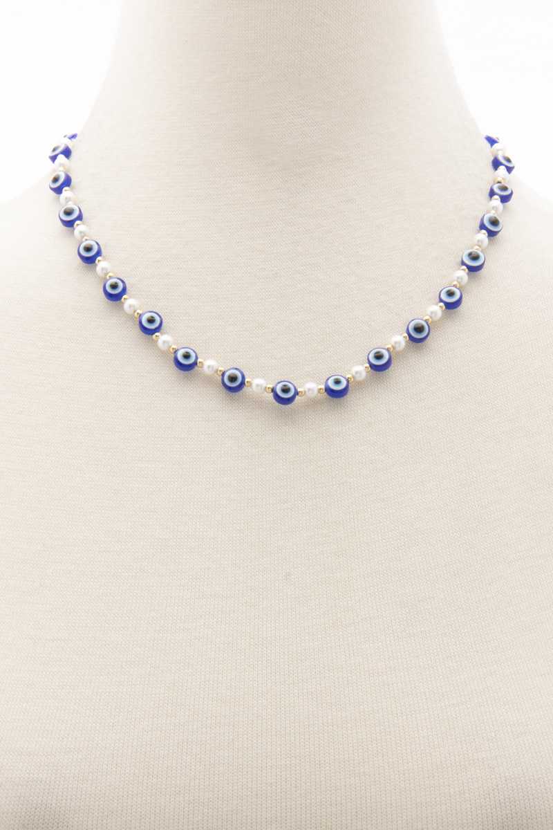 Evil Eye Pearl Bead Necklace - ZLA