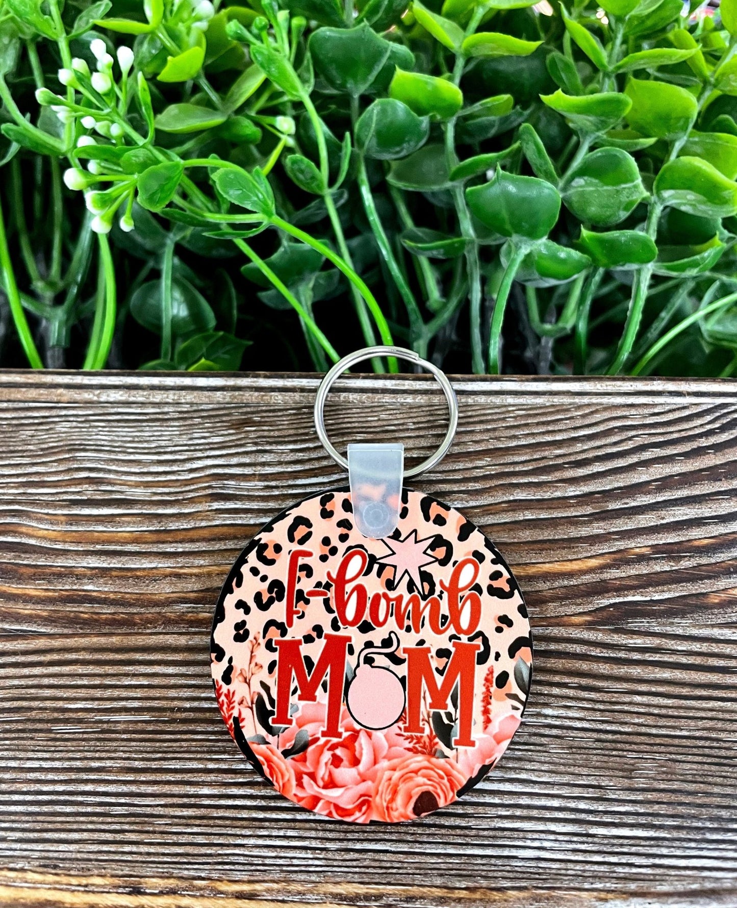 F-Bomb Mom, MDF Round Keychain, , Boho Fun, Sublimation, Floral - Premium Necklaces from Viridian Thalassa - Just $14.24! Shop now at ZLA