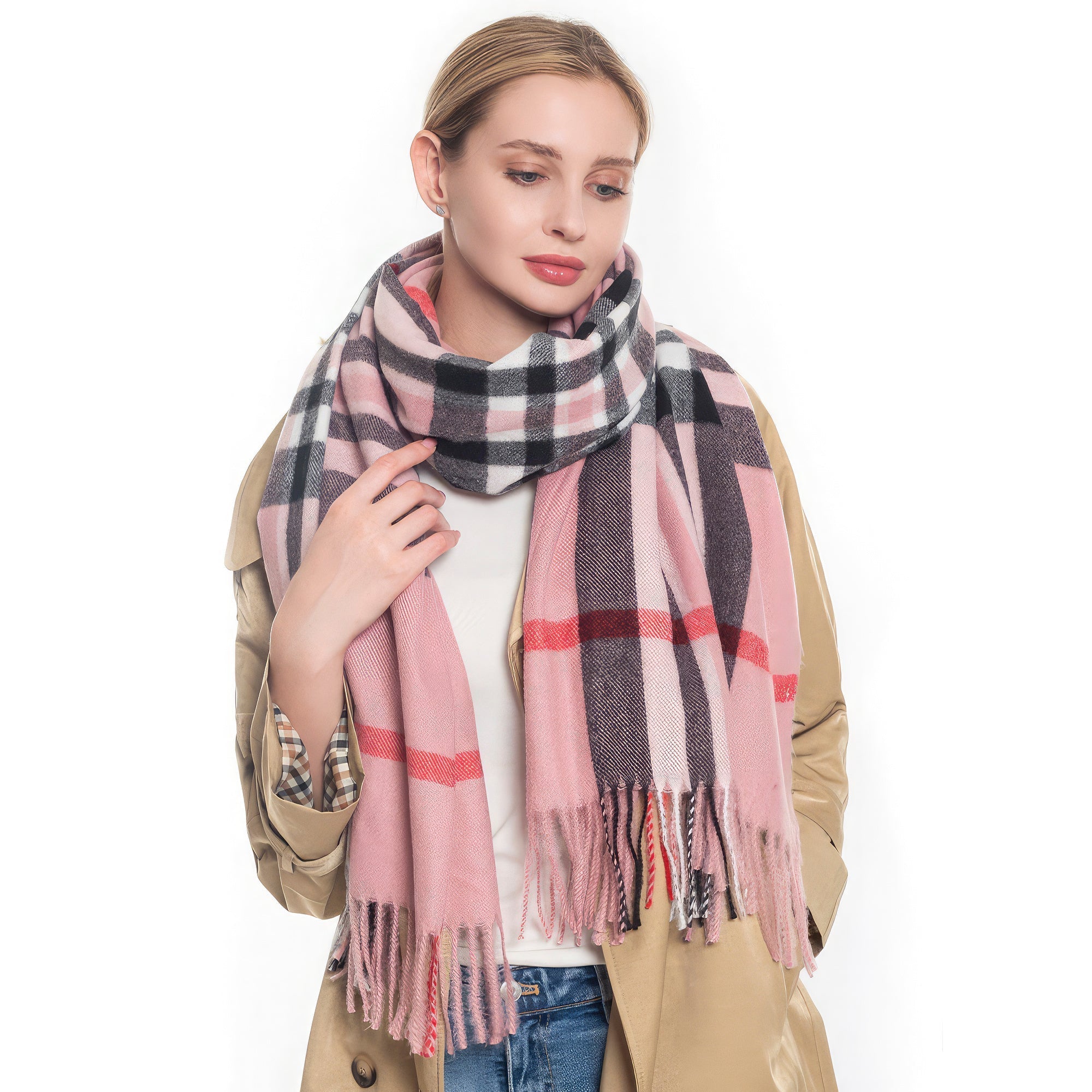 Fashion Check Tassel Oblong Scarf - Premium  from ZLA - Just $15.50! Shop now at ZLA