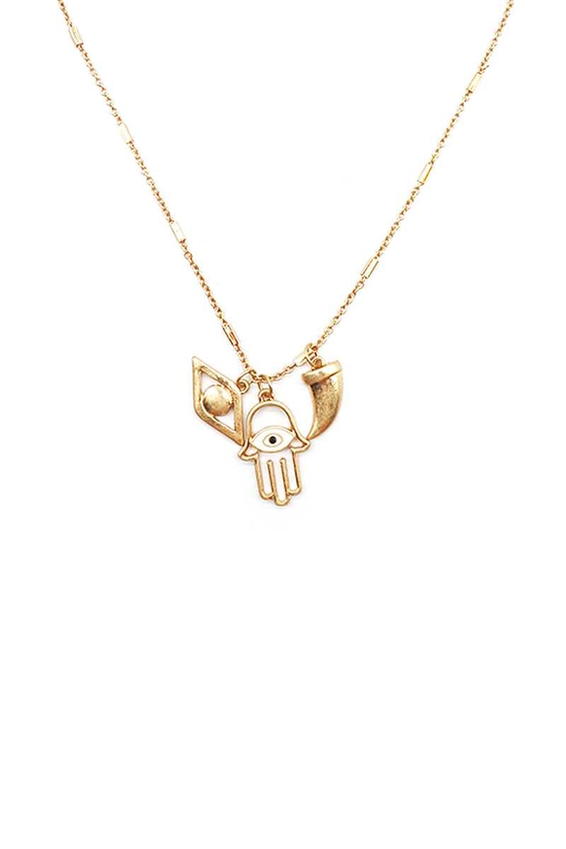 Fashion Metal Hamsa Hand Eye Tooth Necklace - ZLA