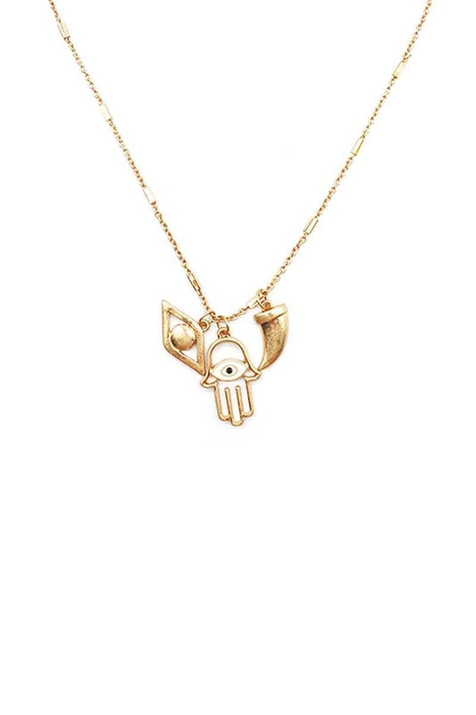 Fashion Metal Hamsa Hand Eye Tooth Necklace - ZLA