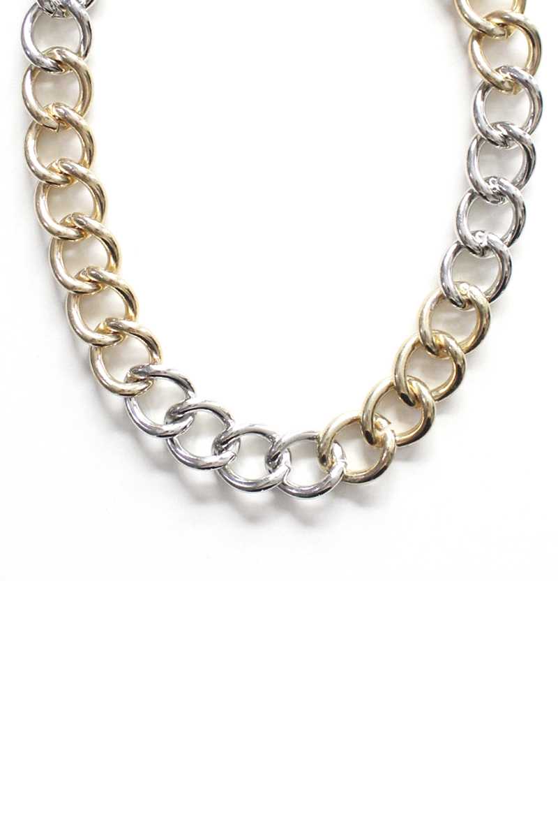 Fashion Metal Two Tone Necklace - ZLA