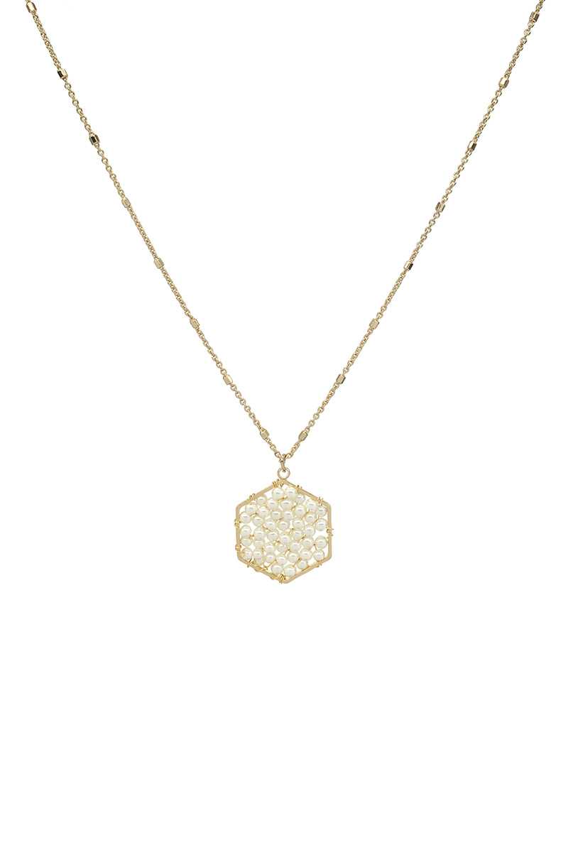 Fashion Pearl Wraps Hexagon Pendant Necklace - ZLA