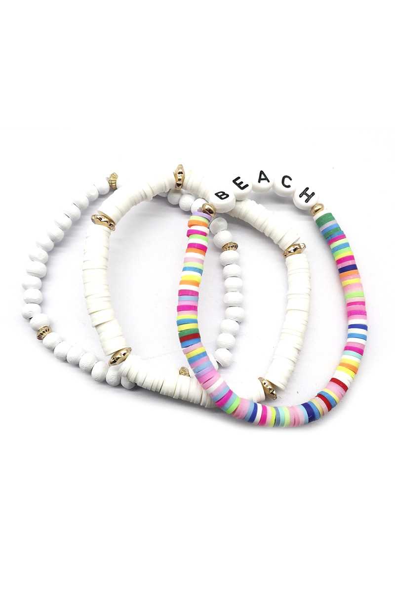 Fashion Wood Rubber Disc Bead Beach Letter Stretch Multi Bracelet - ZLA