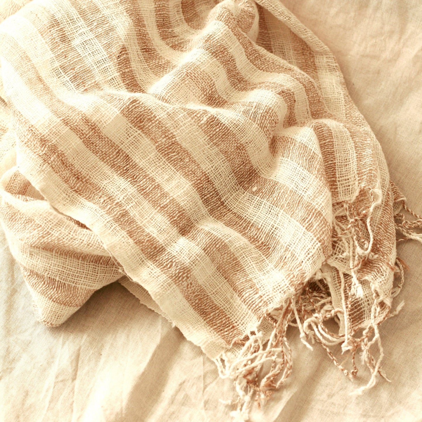Fatima Hand-loomed Raw Cotton Scarf, in Beige (Pre-order) - Premium  from BrunnaCo - Just $67.50! Shop now at ZLA