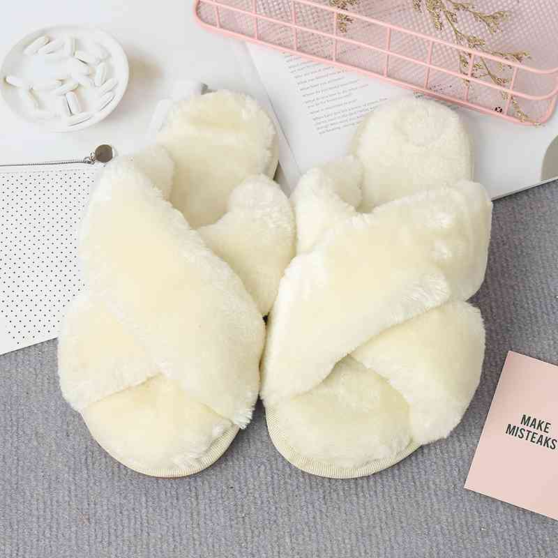 Faux Fur Crisscross Strap Slippers - Premium  from Trendsi - Just $21! Shop now at ZLA