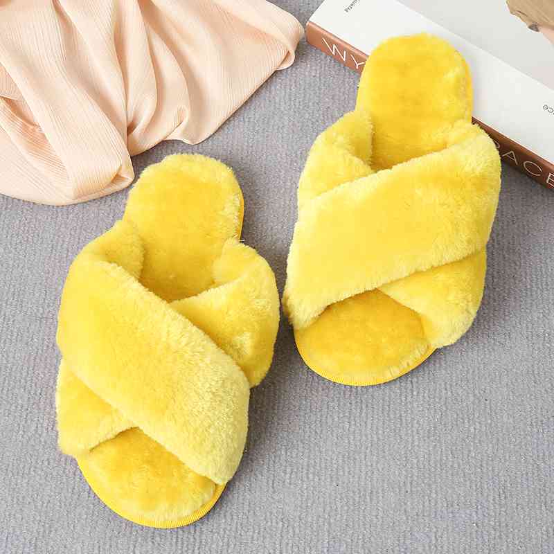 Faux Fur Crisscross Strap Slippers - Premium  from Trendsi - Just $21! Shop now at ZLA