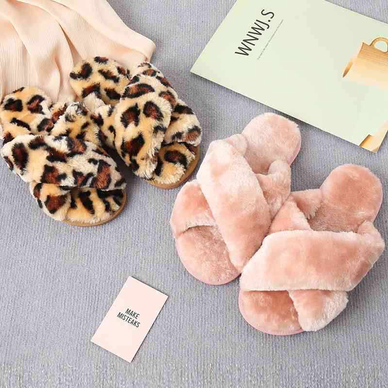 Faux Fur Crisscross Strap Slippers - Premium  from Trendsi - Just $21! Shop now at ZLA