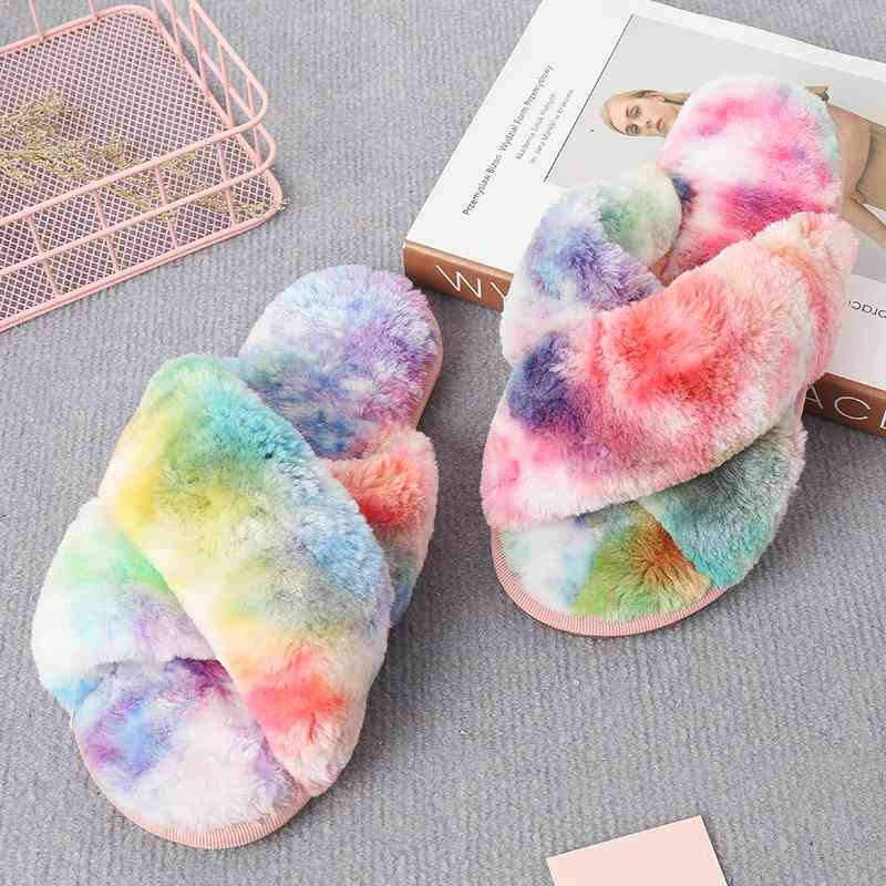 Faux Fur Crisscross Strap Slippers - Premium  from Trendsi - Just $21! Shop now at ZLA