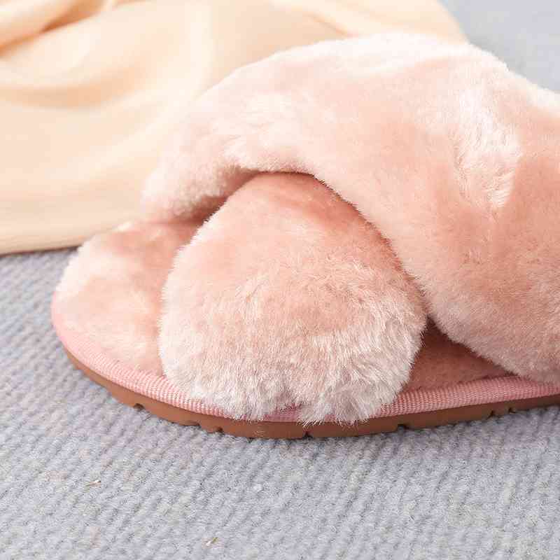 Faux Fur Crisscross Strap Slippers - Premium  from Trendsi - Just $21! Shop now at ZLA