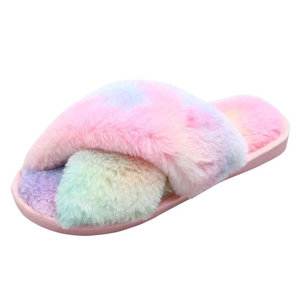 Faux Fur Crisscross Strap Slippers - Premium  from Trendsi - Just $21! Shop now at ZLA