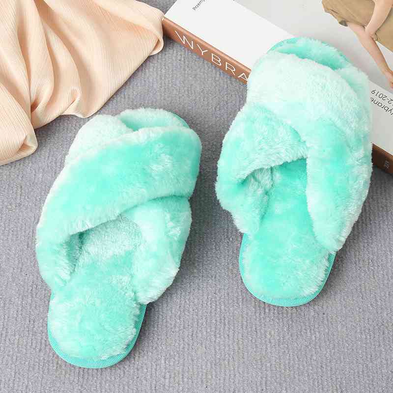 Faux Fur Crisscross Strap Slippers - Premium  from Trendsi - Just $21! Shop now at ZLA