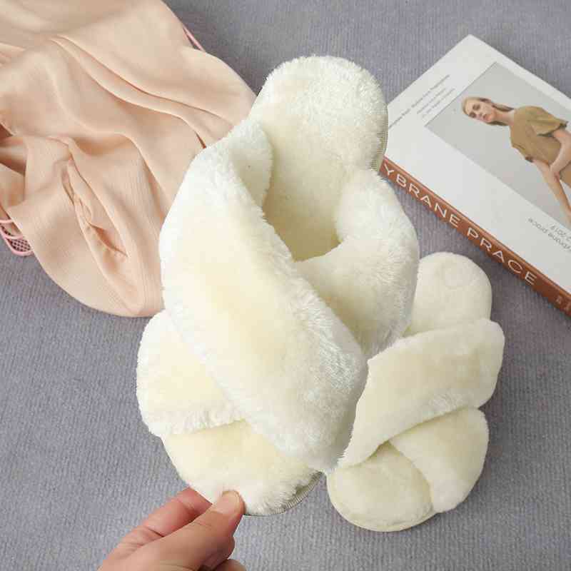 Faux Fur Crisscross Strap Slippers - Premium  from Trendsi - Just $21! Shop now at ZLA