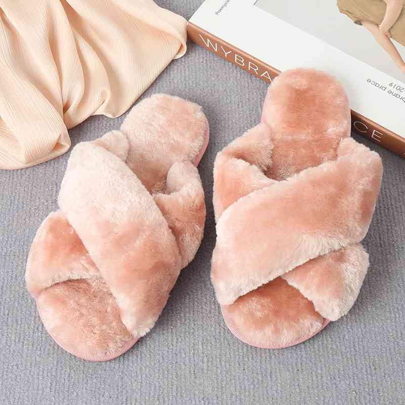 Faux Fur Crisscross Strap Slippers - Premium  from Trendsi - Just $21! Shop now at ZLA