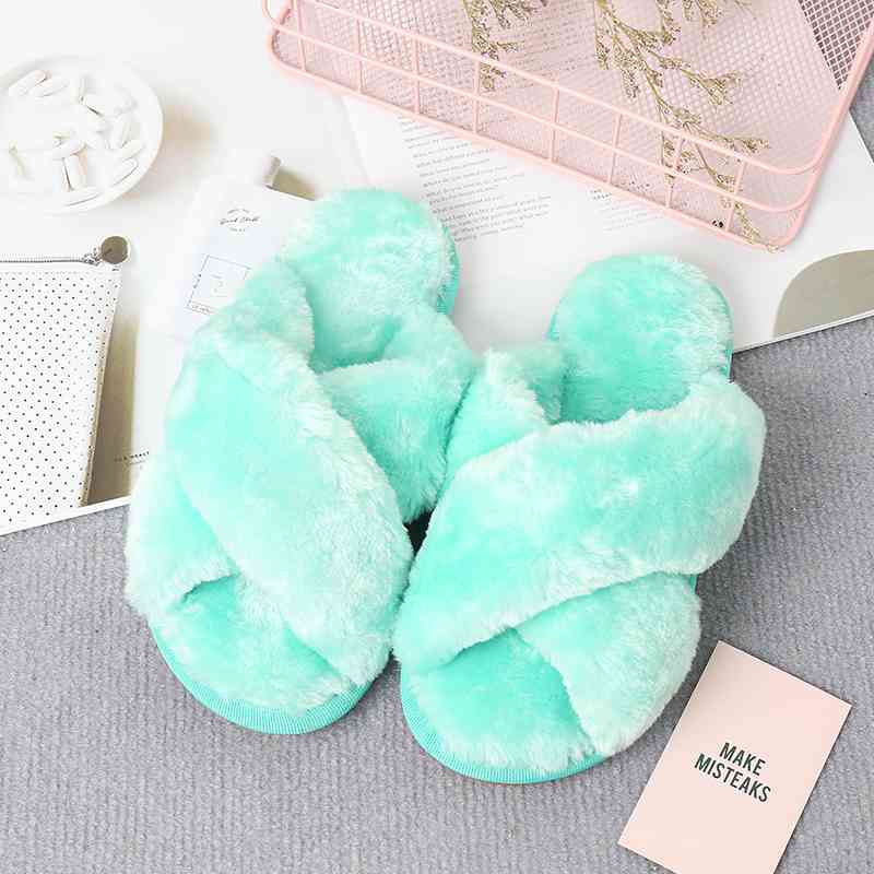 Faux Fur Crisscross Strap Slippers - Premium  from Trendsi - Just $21! Shop now at ZLA