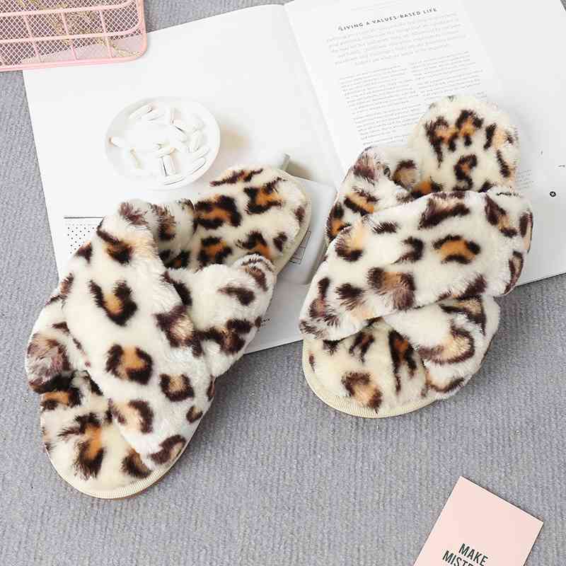 Faux Fur Crisscross Strap Slippers - Premium  from Trendsi - Just $21! Shop now at ZLA