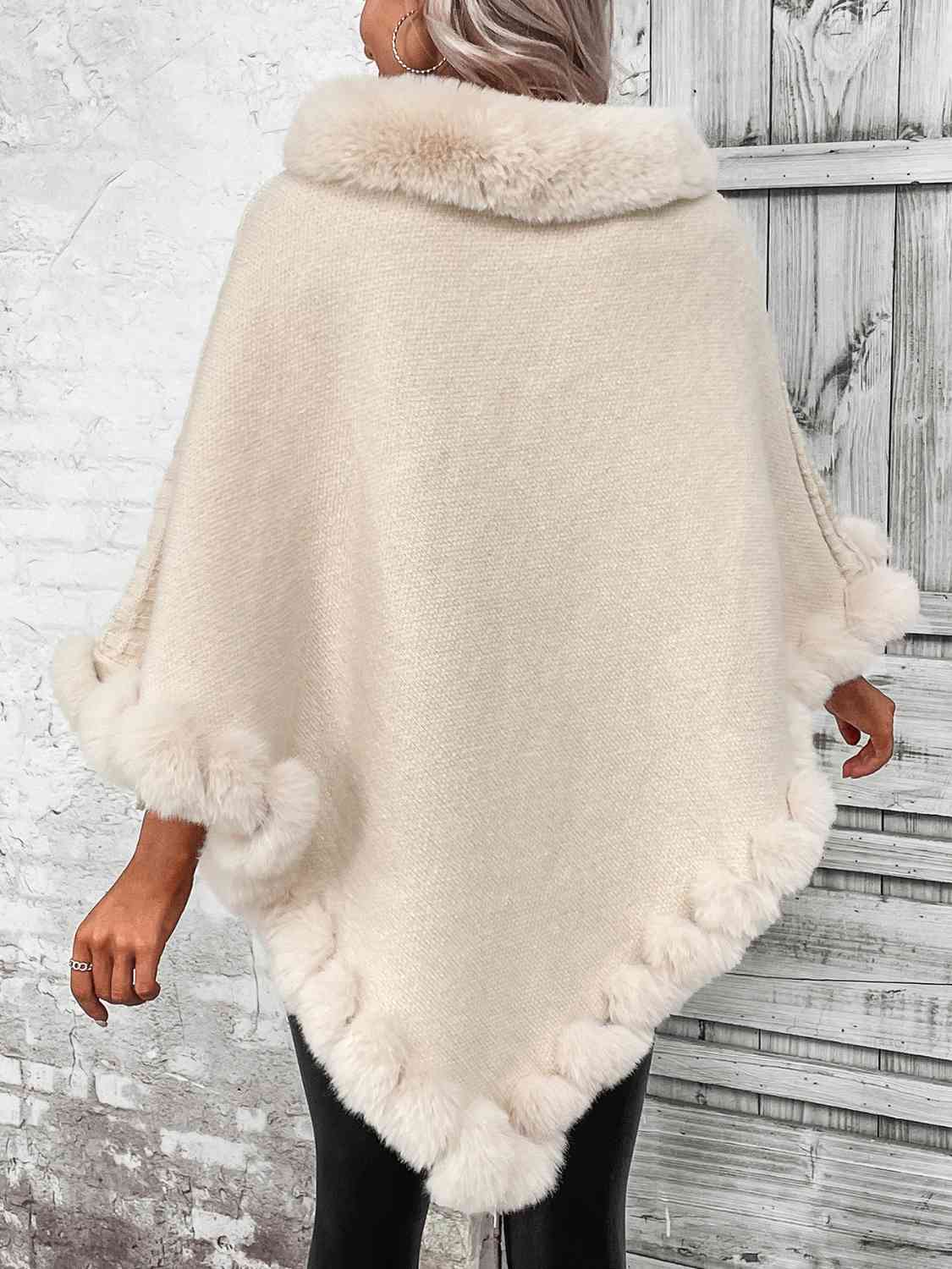 Faux Fur Trim Poncho - Premium  from Trendsi - Just $38! Shop now at ZLA