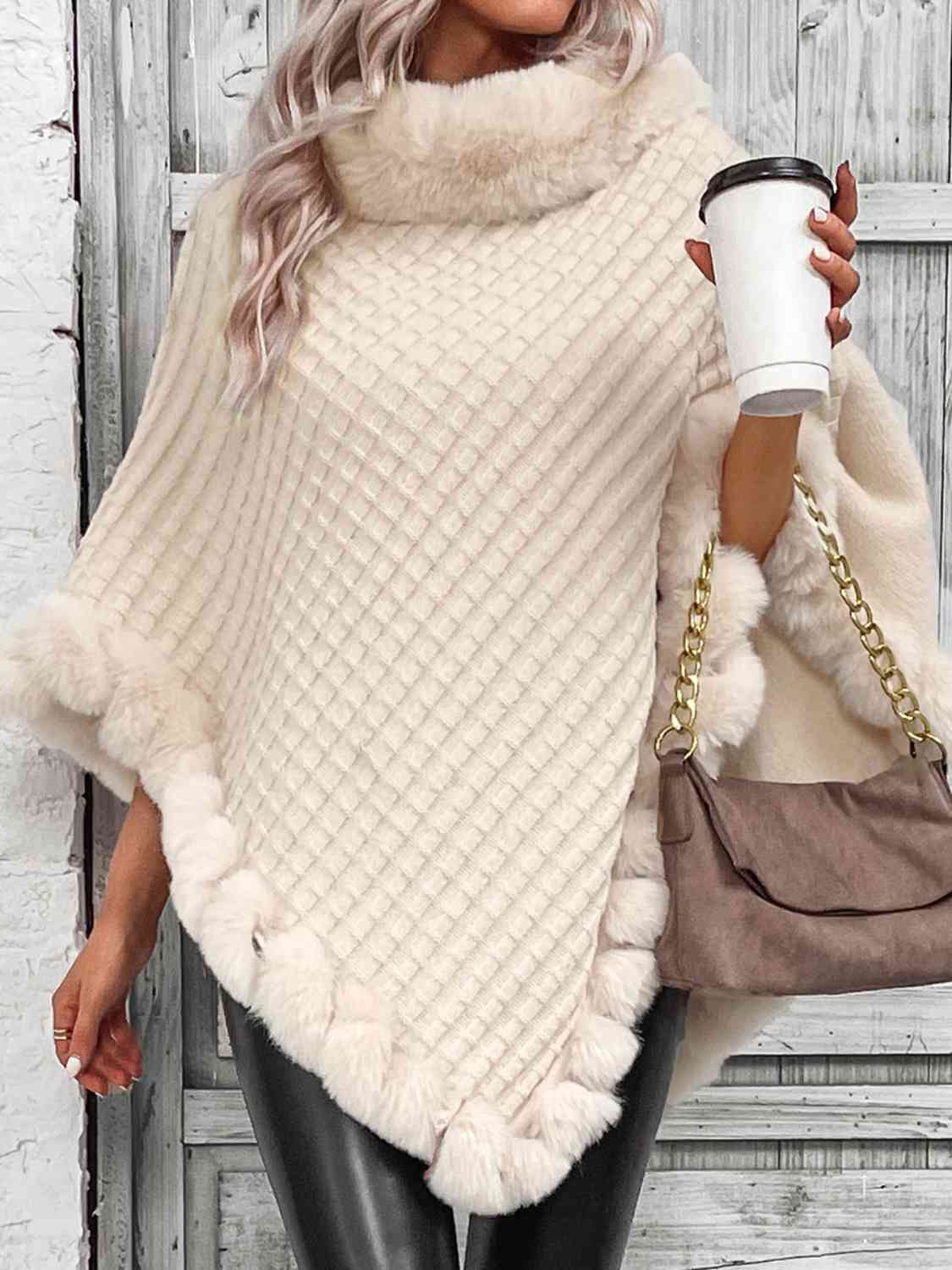 Faux Fur Trim Poncho - Premium  from Trendsi - Just $38! Shop now at ZLA