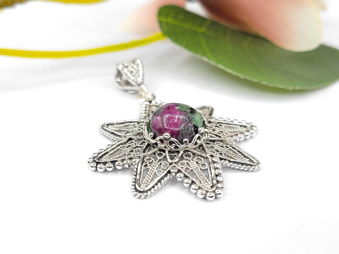 Filigree Art Ruby Zoisite Gemstone Sunflower Design Women Silver - Premium Jewelry & Watches from Scarlet Corydalis - Just $30.77! Shop now at ZLA