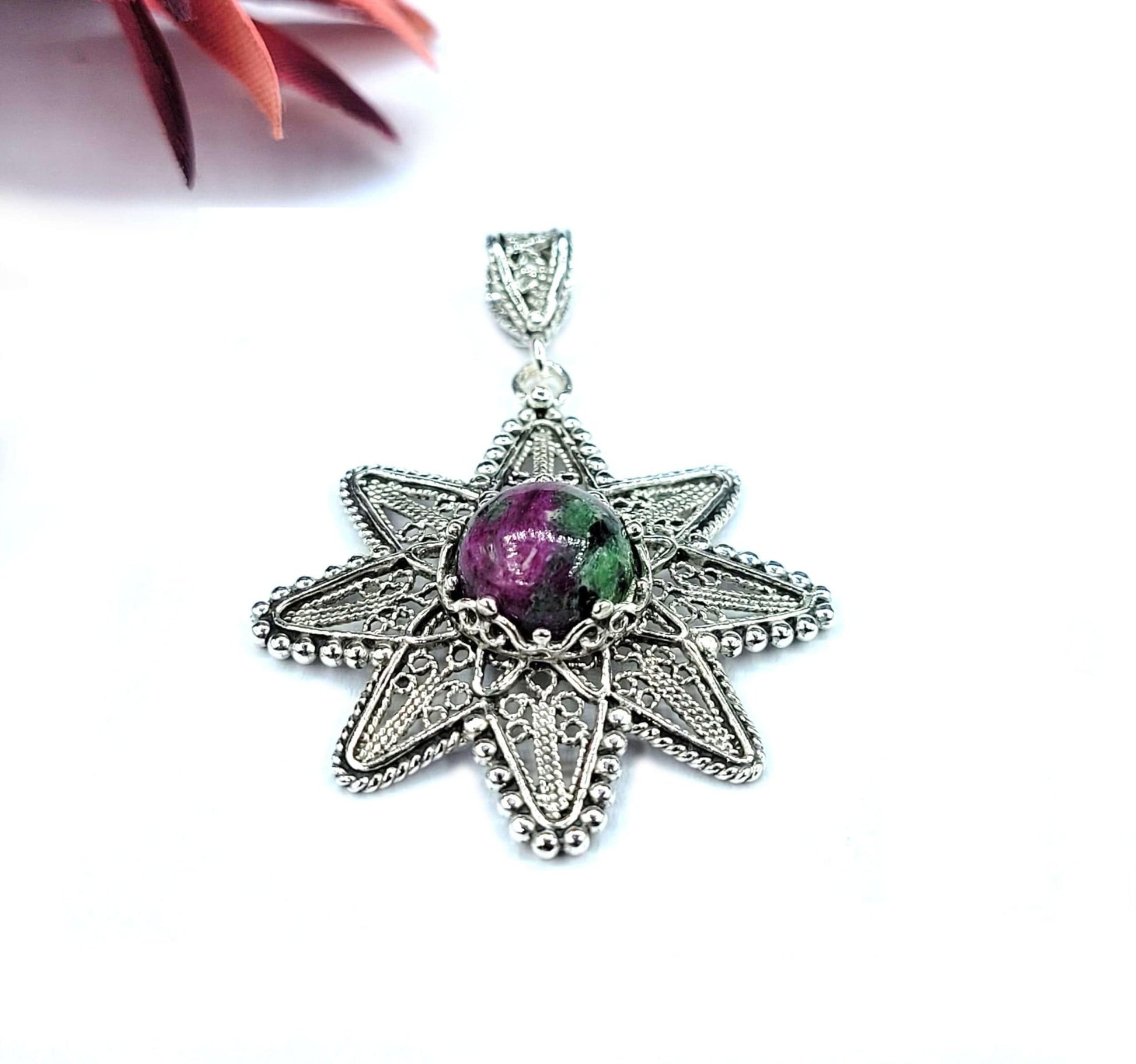 Filigree Art Ruby Zoisite Gemstone Sunflower Design Women Silver - Premium Jewelry & Watches from Scarlet Corydalis - Just $30.77! Shop now at ZLA