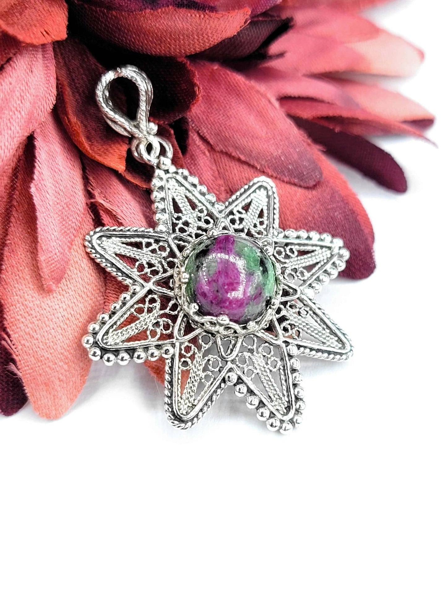 Filigree Art Ruby Zoisite Gemstone Sunflower Design Women Silver - Premium Jewelry & Watches from Scarlet Corydalis - Just $30.77! Shop now at ZLA