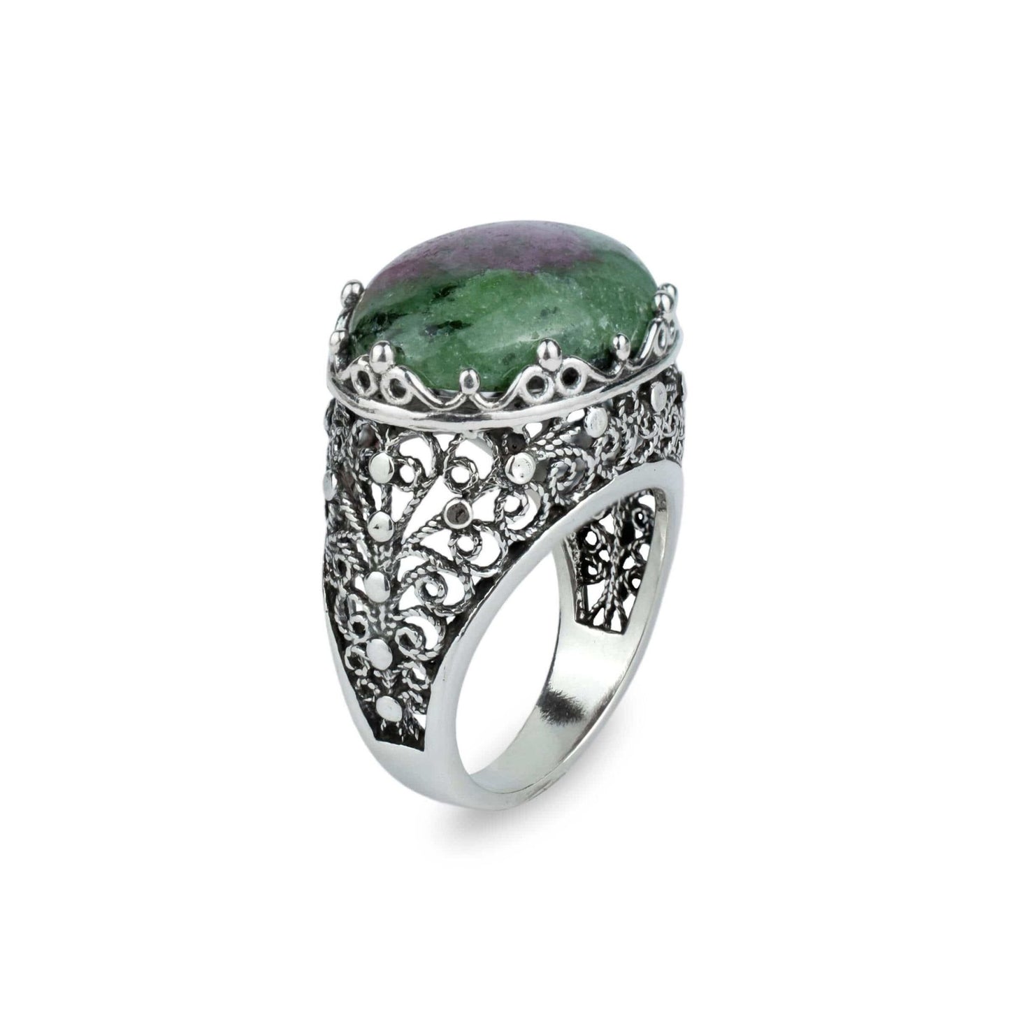 Filigree Art Ruby Zoisite Gemstone Women Silver Dome Statement Ring - Premium Jewelry & Watches from Scarlet Corydalis - Just $33.52! Shop now at ZLA