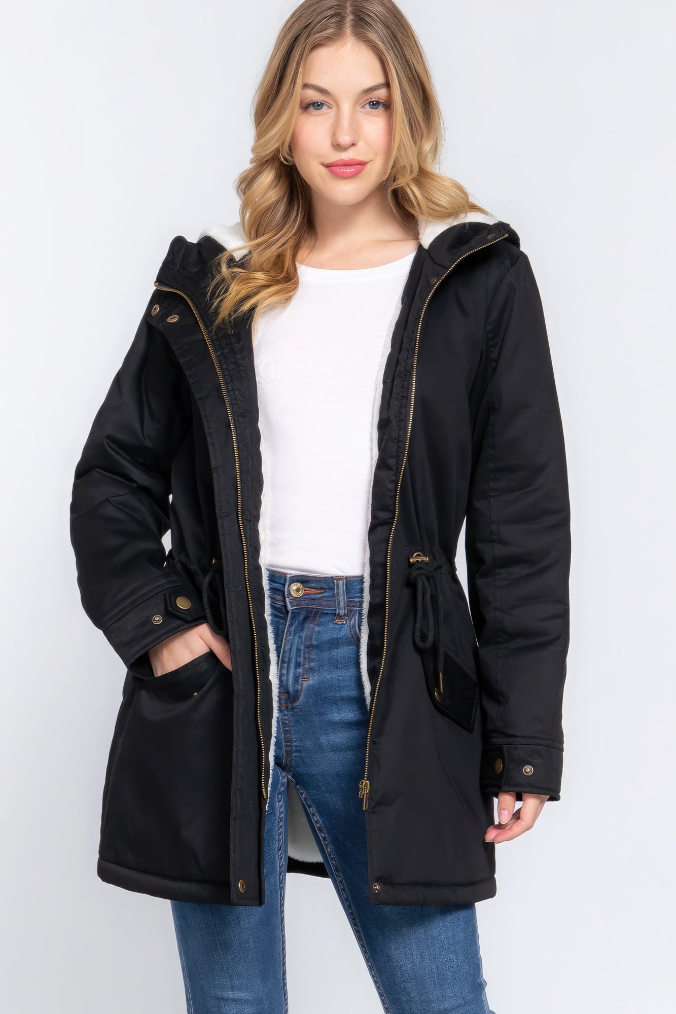 Fleece Lined Fur Hoodie Utility Jacket - Premium  from ZLA - Just $46! Shop now at ZLA