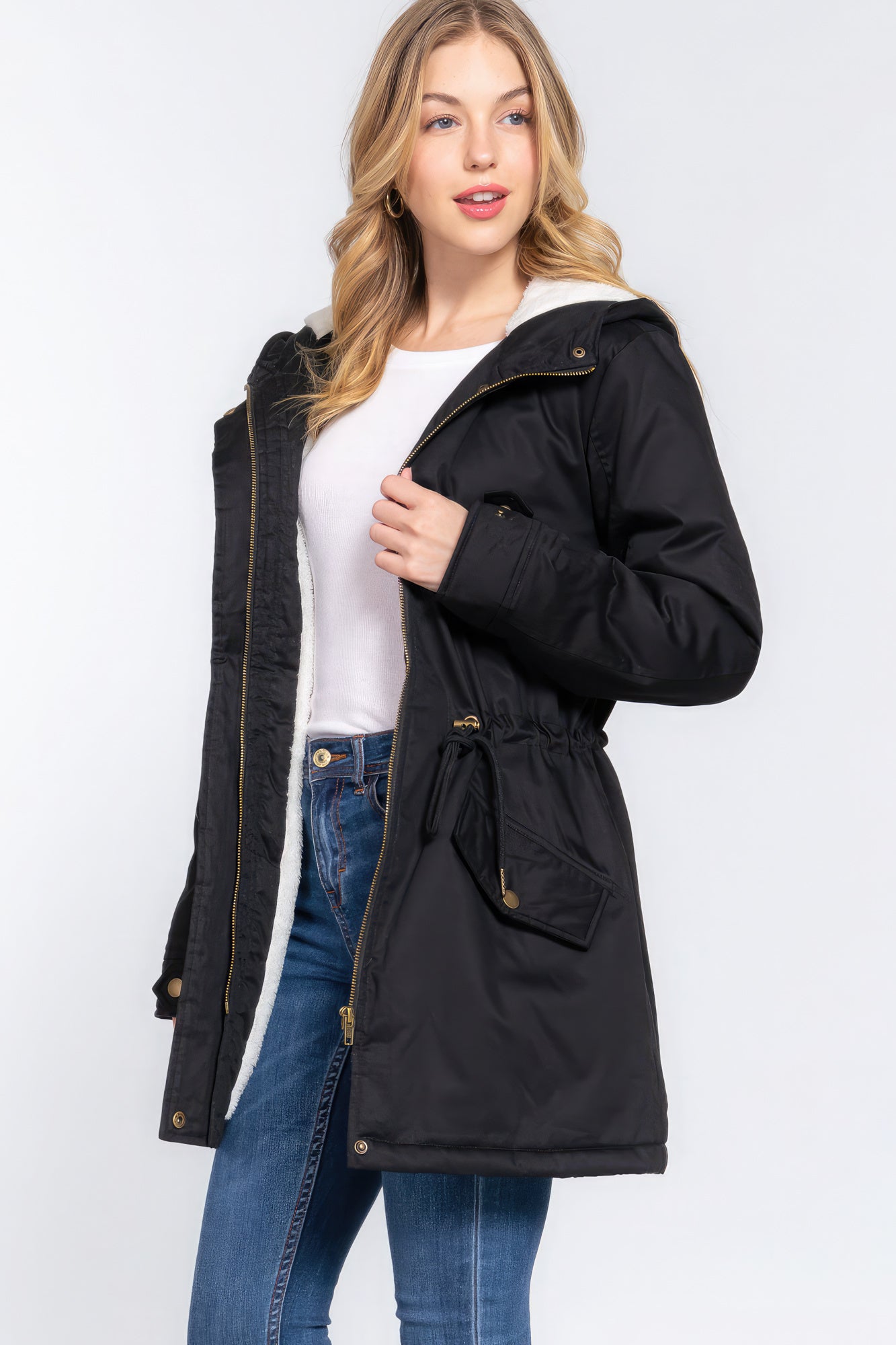 Fleece Lined Fur Hoodie Utility Jacket - Premium  from ZLA - Just $46! Shop now at ZLA