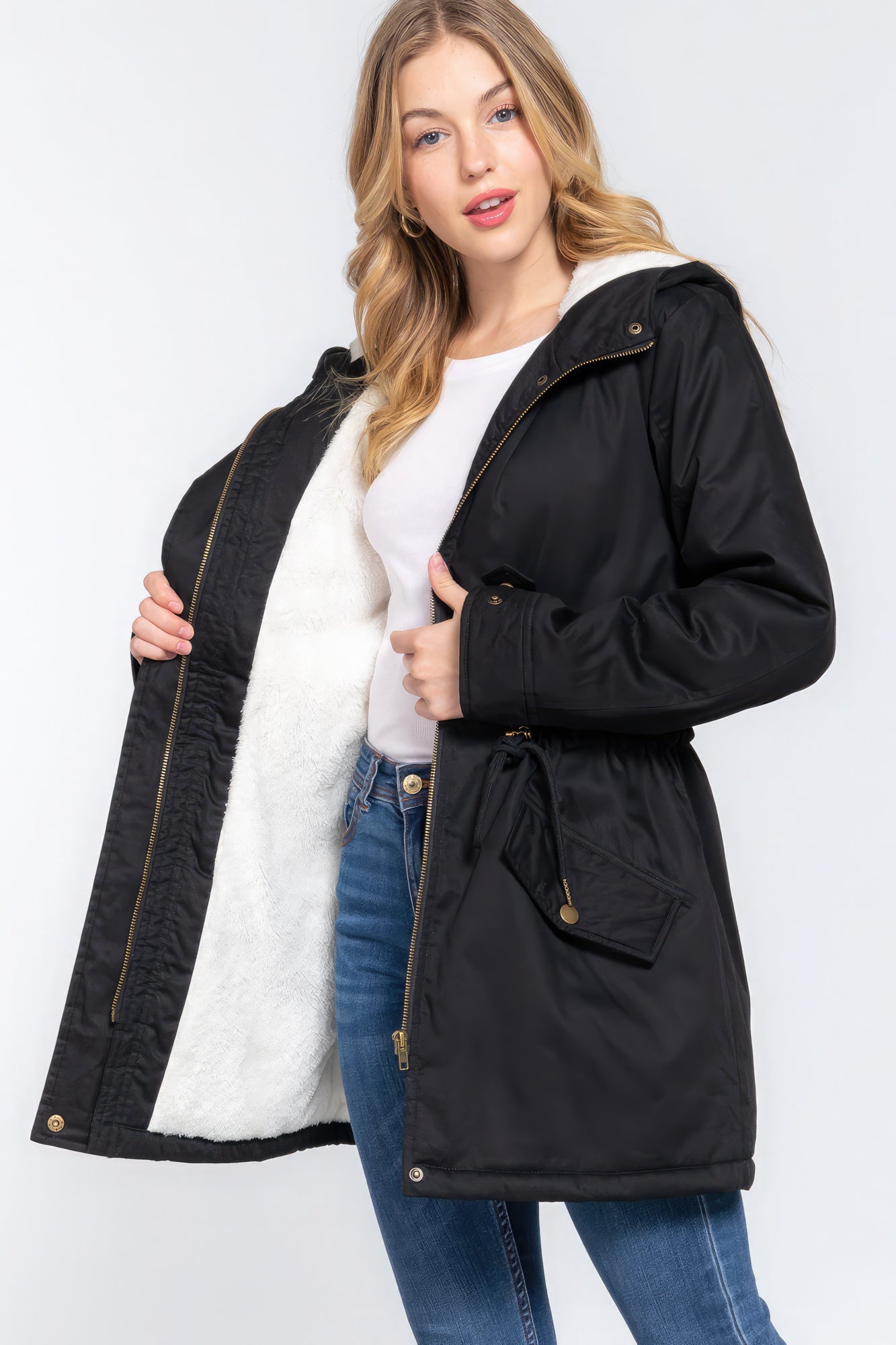 Fleece Lined Fur Hoodie Utility Jacket - Premium  from ZLA - Just $46! Shop now at ZLA