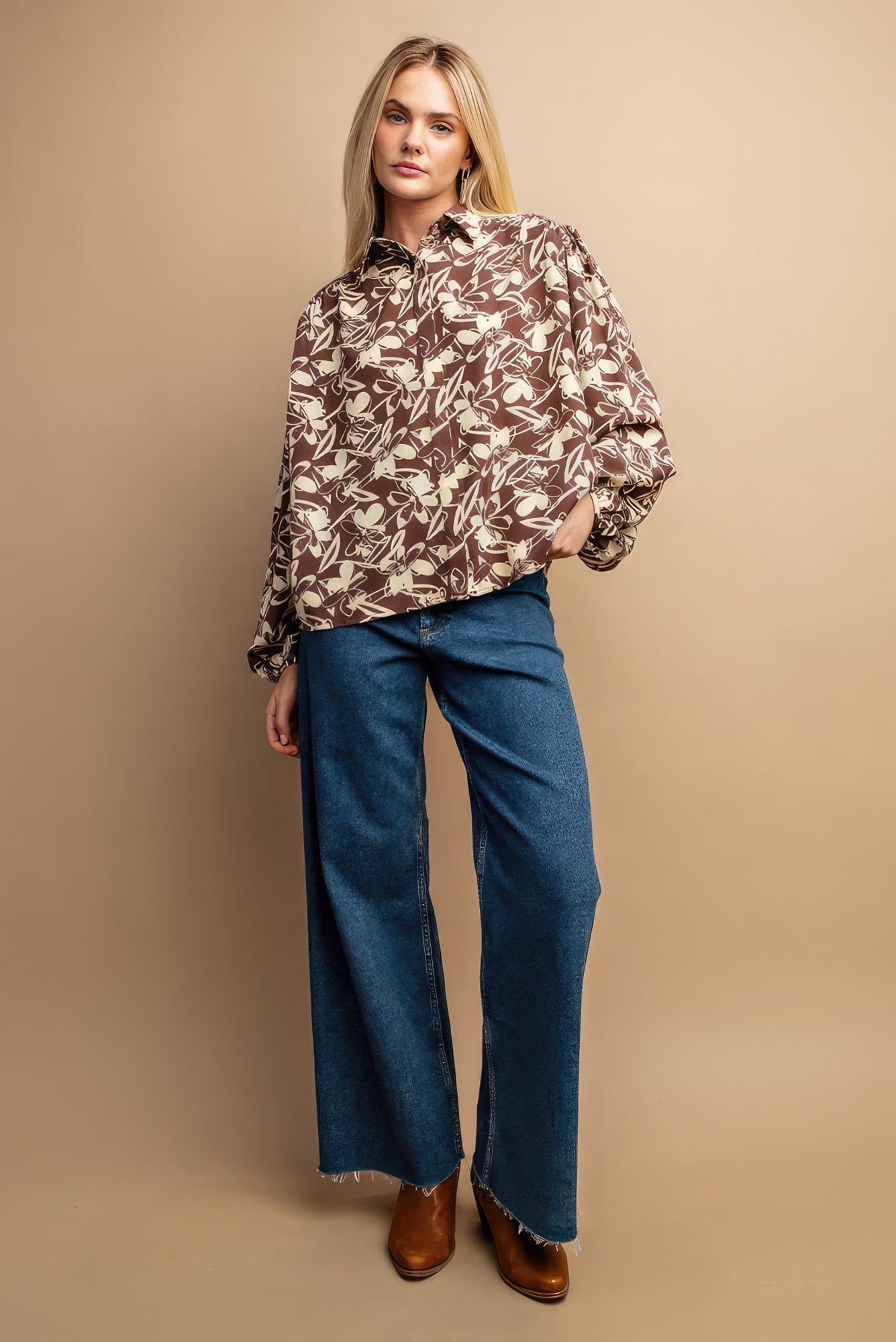 Floral Print Button Down Blouse - Premium  from ZLA - Just $39! Shop now at ZLA