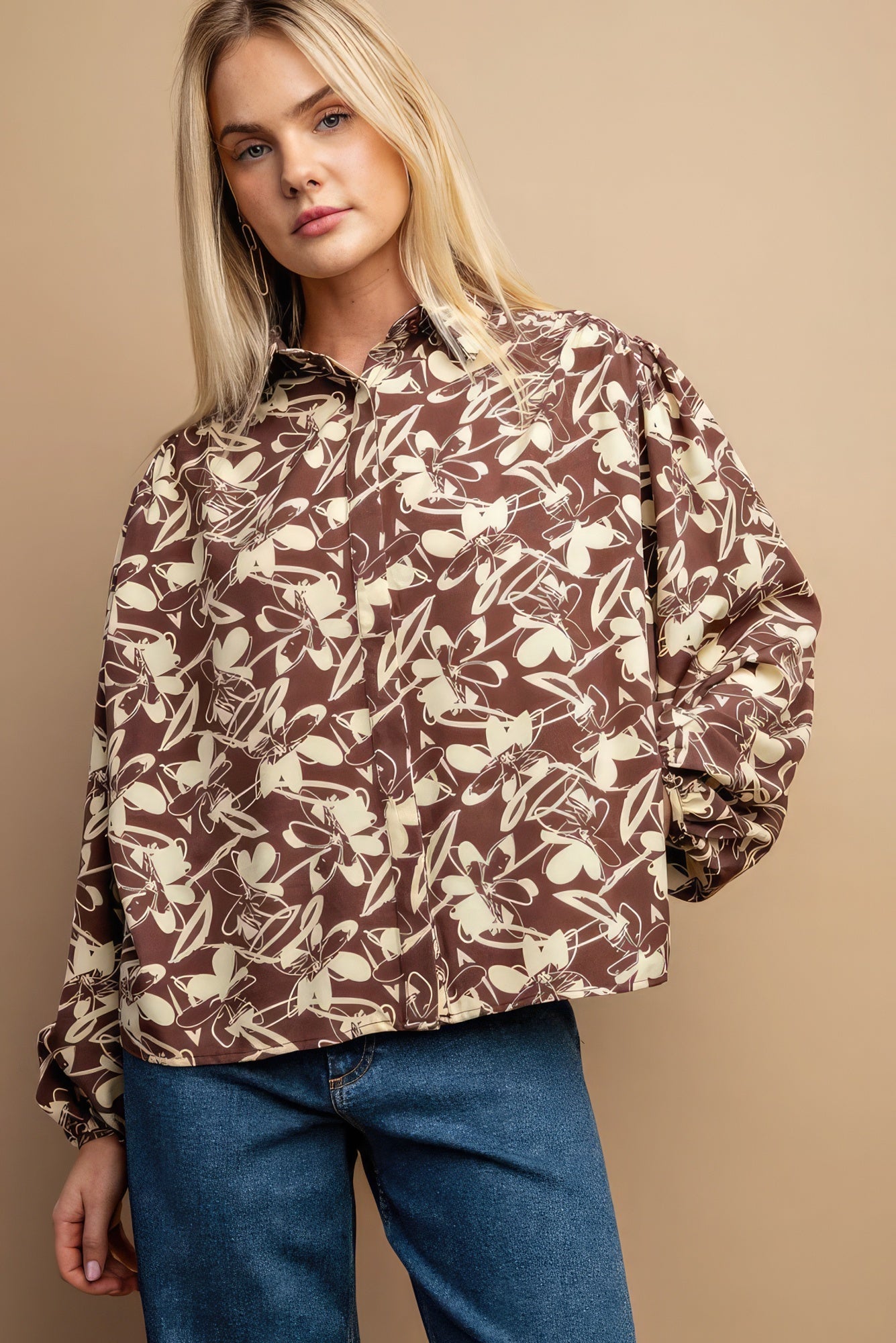 Floral Print Button Down Blouse - Premium  from ZLA - Just $39! Shop now at ZLA