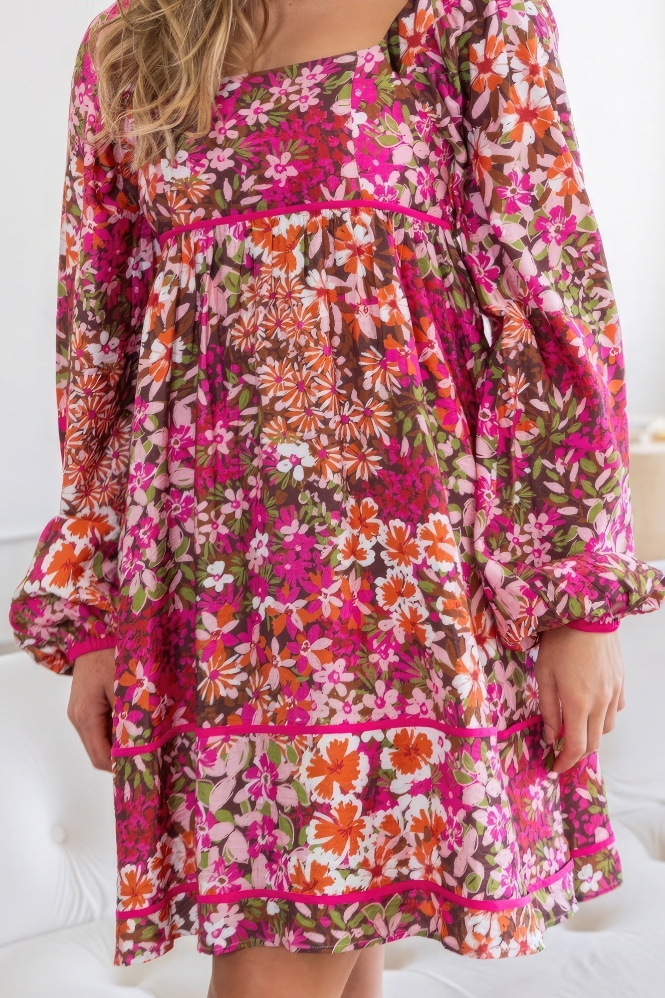 Floral Square Neckline Mini Dress - Premium  from ZLA - Just $60! Shop now at ZLA