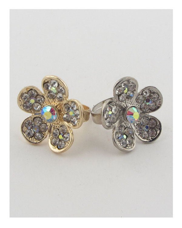 Flower rhinestone adjustable ring - ZLA