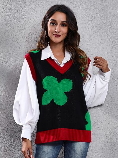 Four Leaf Clover V-Neck Sweater Vest - Premium  from Trendsi - Just $23! Shop now at ZLA